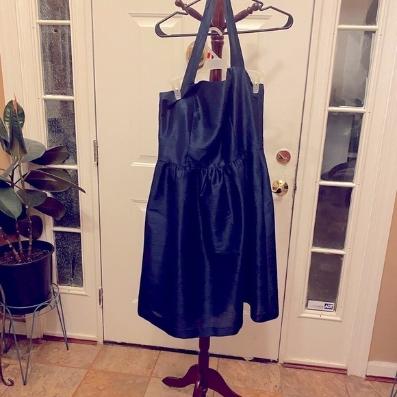 ALFRED SUNG NAVY BLUE HALTER STYLE DRESS MEASUREMENTS PROVIDED. - Picture 1 of 10
